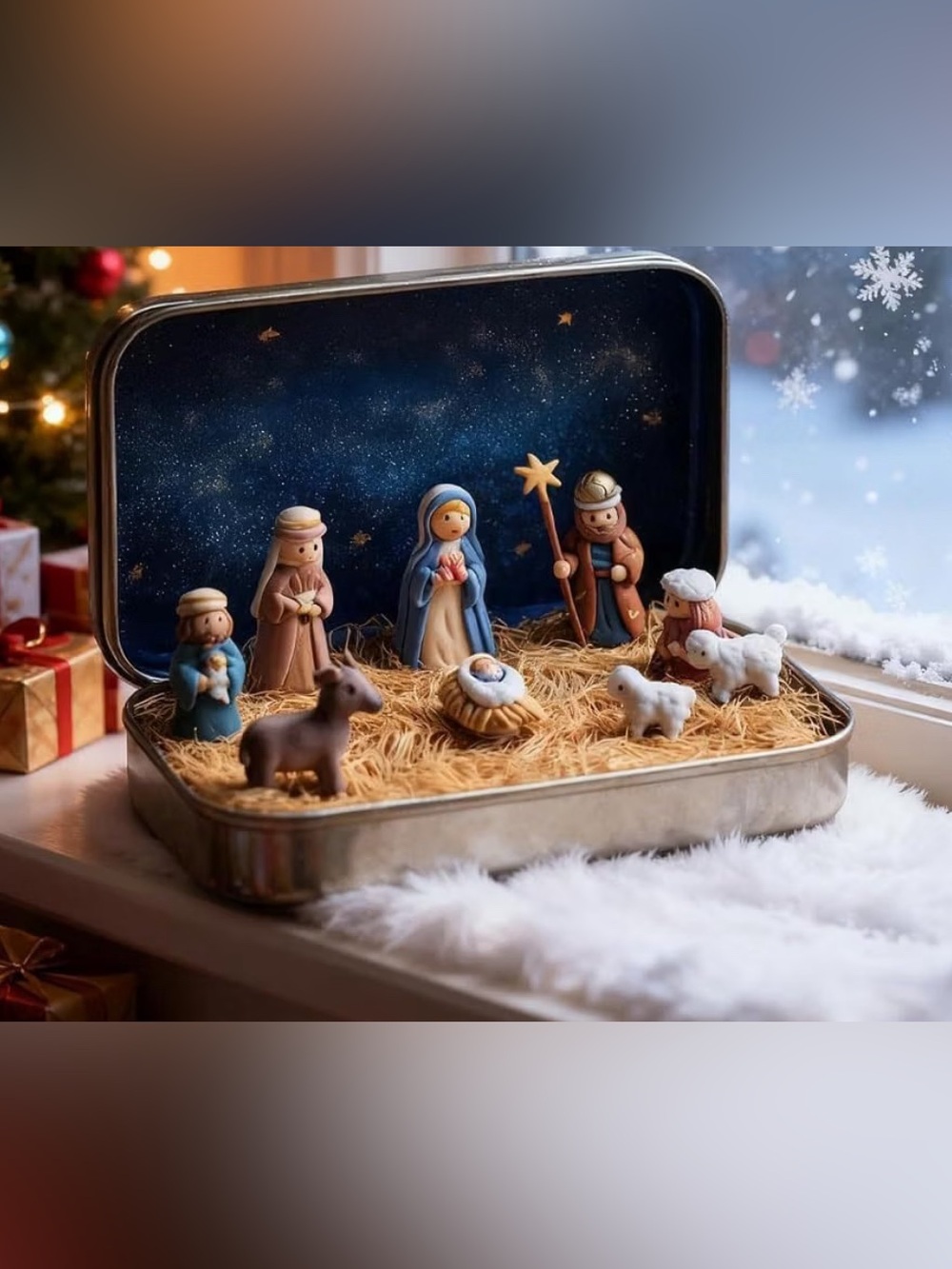 New Mini Tin Nativity Figurine Playset - desk home travel